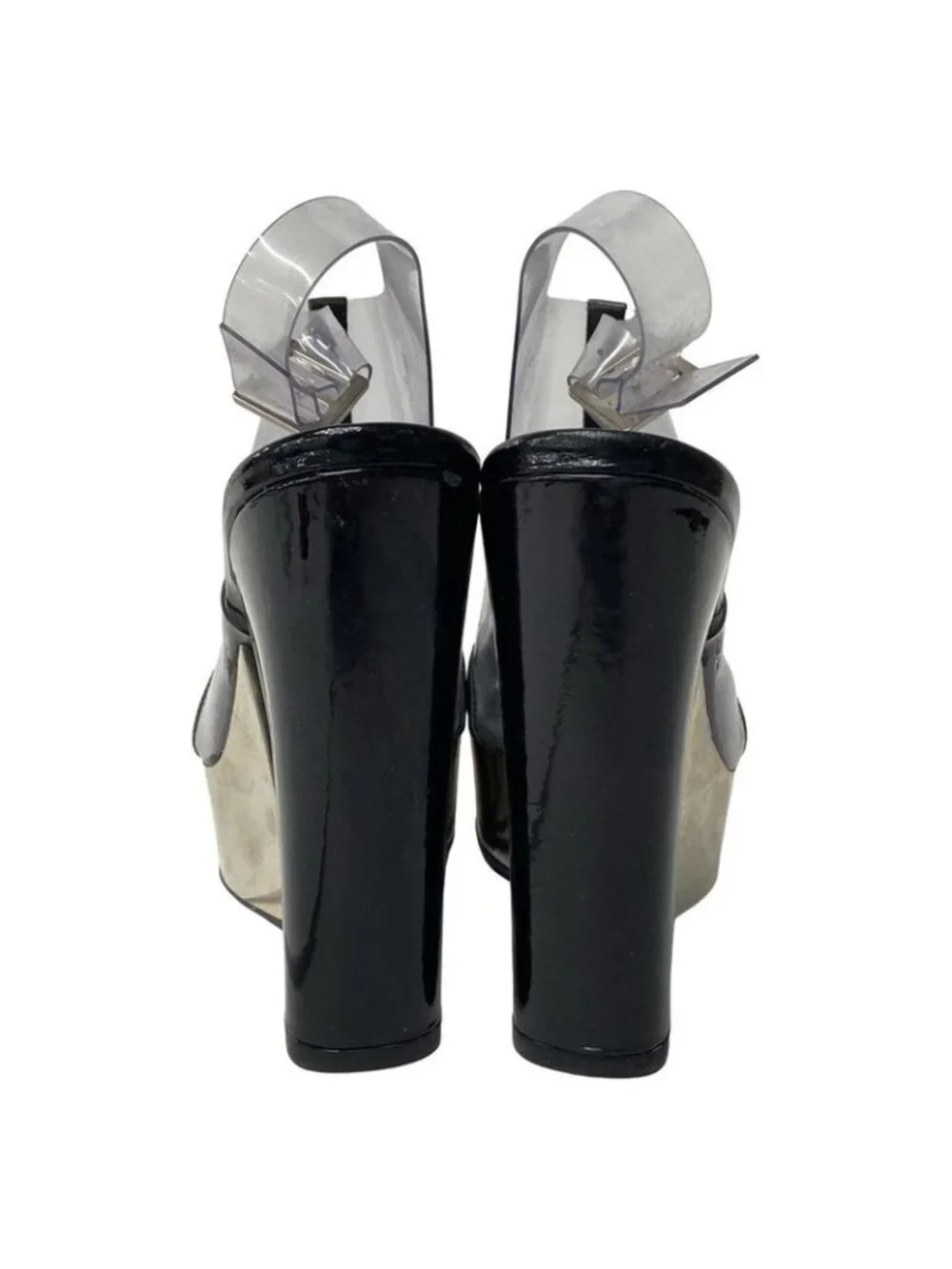 Chanel Sandals 36.5 Black Clear Wedge Sole Leather - Picture 3 of 6